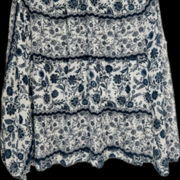 Vince Camuto "Bella" Sheer Blue and White Floral Long Sleeve Peasant - Size XL - Picture 6 of 8